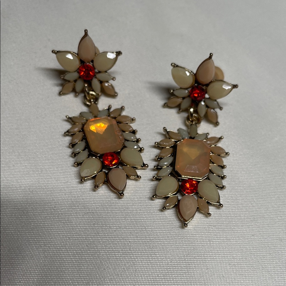 Vintage Elegant Cream and Red Dangle Earrings